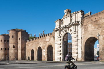 Aurelian wall and St. Giovanni gate in Rome. Italy landmark