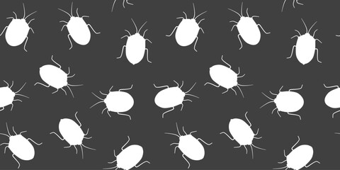 Seamless pattern with silhouettes of crawling beetles. Abstract print with insects. Vector graphics.