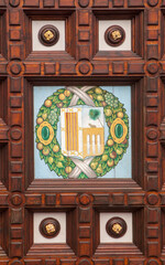 Plaza de Espana wooden coffered ceiling, Seville, Spain