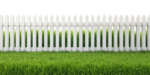 White fence with green grass isolated on white with clipping path aerial