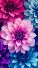 Obraz premium A cluster of vibrant blossoms amidst a sea of blue, pink, and purple blooms