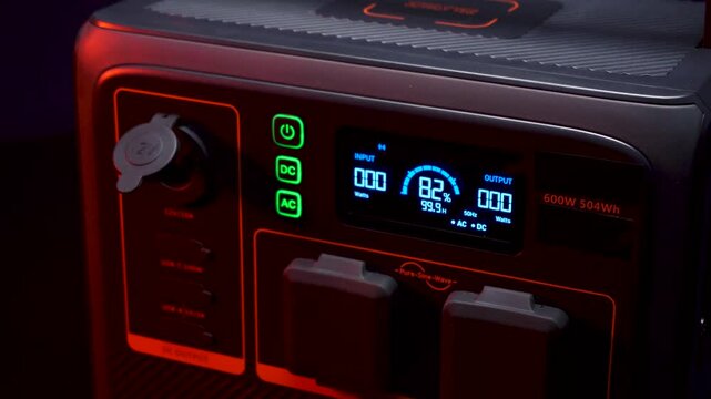 battery inverter charging station for home and apartment 600 watts 12 volts 220 volts video 4k in dark room