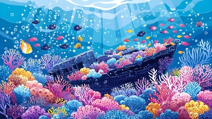Underwater Shipwreck Coral Reef
