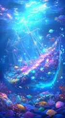 Obraz premium Underwater Shipwreck Coral Reef