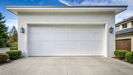 White garage door with driveway in front