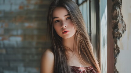 Naklejka premium 美しいファッションモデルのポートレート