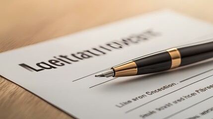 Elegant Golden Pen on Contract Paperwork Close-Up &ndash; Business Agreement Signing Concept.