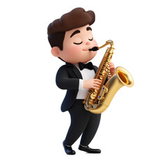 Naklejka premium Cartoon Musician Playing Saxophone in 3D Style