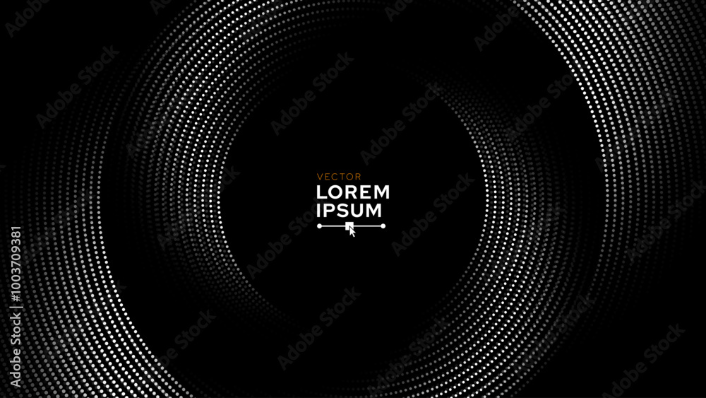 Poster Circular Spiral Dots Luxury Black and White Banner Background Design. Vortex Spiral Lines. Minimal Style Dots Particles Swirl Motion Dynamic Abstract Vector Illustration.