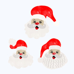 Watercolor Cute Christmas Santa Claus Hand Drawn Festive Illustration of Jolly Santa