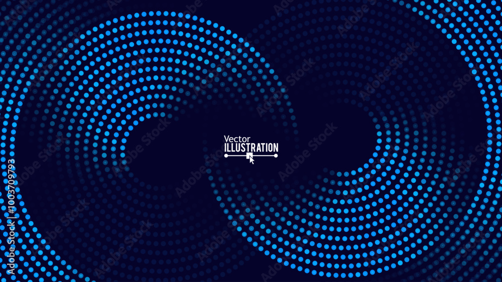 Poster Dynamic Round Shape. Abstract Modern Graphic Design Element. Geometric Symbol. Colorful Gradient Blend Design. Creative Vector Template. Impossible Circle Sign. Blue Twisted Dots.