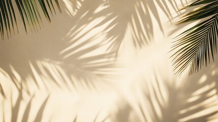 Obraz premium Sand and shadow on the beach from palm leaves. Beige static texture