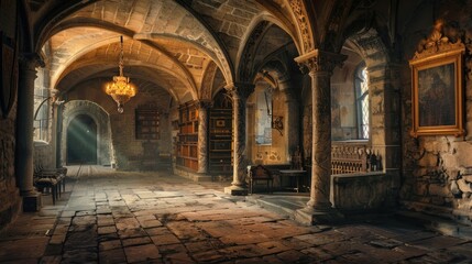Fantasy medieval gallery in the castle.