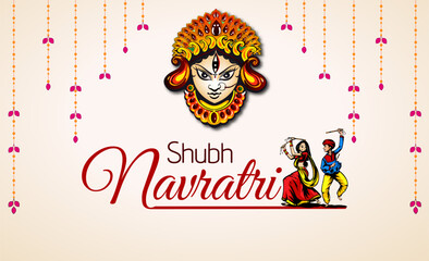 Illustration of Goddess Maa Durga in Happy Dussehra Navratri background Template Design celebrated in Hindu Religion and festival of happy durga puja