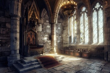 Obraz premium Fantasy medieval throne room in the castle.