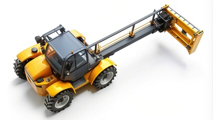 top view, construction industry, equipment, construction site, vehicle, cargo handling, construction materials, Telescopic handler on a white background seen from above