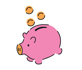 Piggybank vector illustration. Save money symbol. Pig with coins.