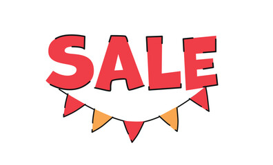 Sale with pennant banner. Discount and shopping symbol.
