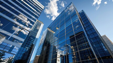 Reflective skyscrapers, business office buildings.