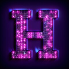 Letter H neon sign on dark background
