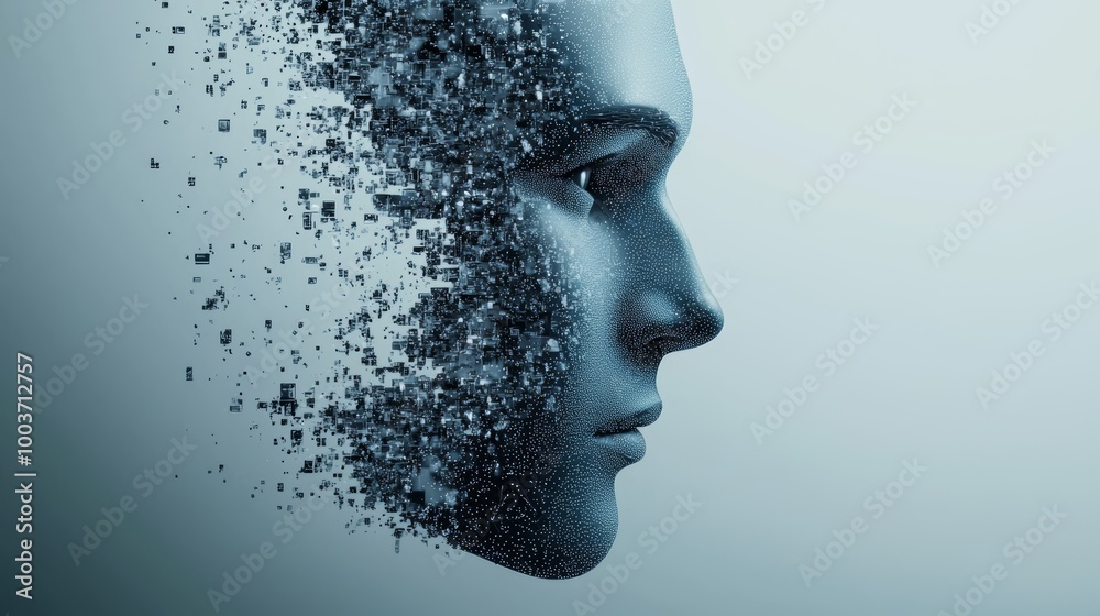 Wall mural digital human face dissolving into pixels abstract technology concept