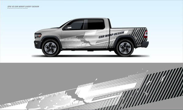 car truck double cabin branding sport rally dakar touch of black white , mockup with racing wrap decal or livery design.
