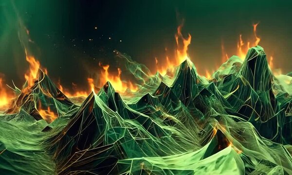 graphique boursier pulsant comme un battement de c&oelig;ur, refl&eacute;tant le flux et le reflux des tendances financi&egrave;res, ou Pics d&rsquo;un diagramme ou montagnes en feu ou en fusion,