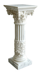 Elegant marble column with ornate carvings isolated on PNG cutout background.