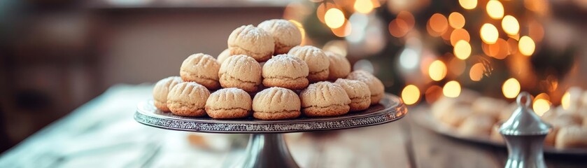 Delicious golden cookies arranged beautifully on a plate, perfect for festive celebrations and holiday gatherings.
