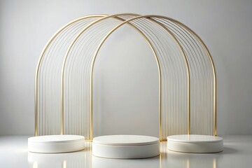 White podium with gold arches