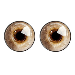 Two realistic brown cartoon eyes with detailed irises isolated on PNG cutout background. © PrettyStock