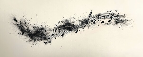 Fototapeta premium Elegant line drawing of a musical note tattoo design with flowing melody and artistic expression on a minimalist background
