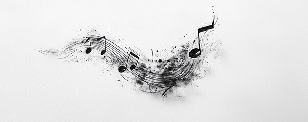 Artistic line drawing of musical notes forming a flowing tattoo design with intricate details and creative patterns