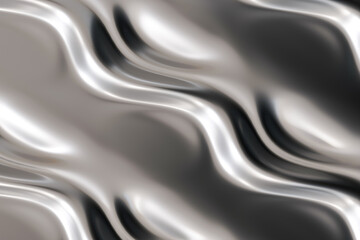 Futuristic abstract chrome background. Tech style fluid metallic surface. Flowing silver. Ideal for use in high-end design projects, as striking background for promotional materials. Y2k, 2000s. 3D.