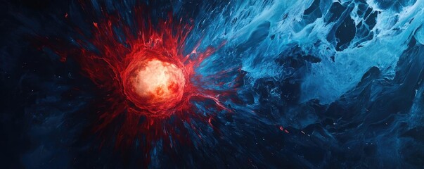 An abstract explosion of vibrant red and blue colors, symbolizing energy and motion, perfect for creative projects.