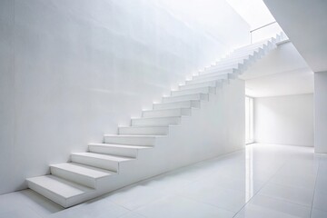 Fototapeta premium White staircase with blurred white wall in background.