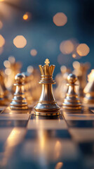 golden king chess piece stands on the board