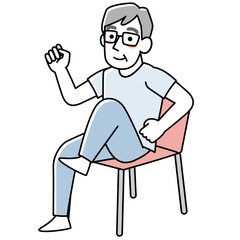 椅子に座って運動するシニア男性