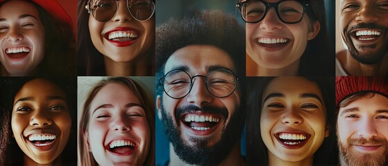 A candid real-life photograph of diverse people smiling joyfully in a variety of settings, capturing the universal spirit of happiness and connection in celebration of World Smile Day 