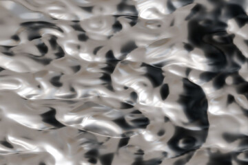Futuristic abstract chrome background. Tech style fluid metallic surface. Flowing silver. Ideal for use in high-end design projects, as striking background for promotional materials. Y2k, 2000s. 3D.