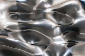 Obraz premium Futuristic abstract chrome background. Tech style fluid metallic surface. Flowing silver. Ideal for use in high-end design projects, as striking background for promotional materials. Y2k, 2000s. 3D.