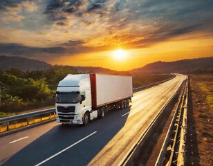 Truck on the highway at sunset