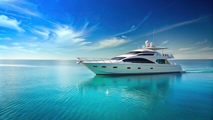 Fototapeta premium White yacht on calm sea with clear blue sky