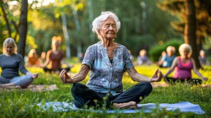 Seniors Practicing Yoga Outdoors Embrace Healthy Aging and Mindfulness