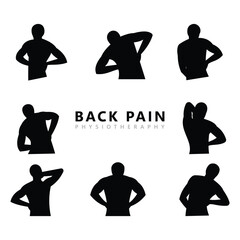 Set of Silhouette Poses for Back Pain and Chiropractic Therapy