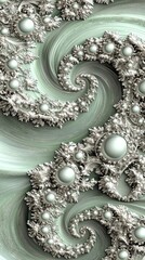 Obraz premium A computer-generated image features a swirl pattern adorned with pearls at the top, and pearls arranged at the bottom