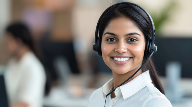 young indian woman working at call center