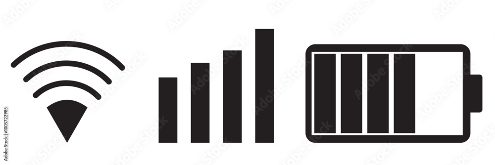 Wall mural set of status bar icon. mobile phone system icons. signal, wifi, and battery vector illustration on 