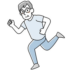 笑顔でランニングするシニア男性