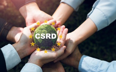 Corporate Sustainability Reporting Directive (CSRD) Concept. The European Union and financial reporting standards regarding sustainability disclosures.